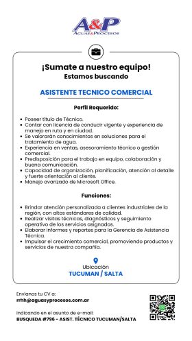 BUSQUEDA #796 - ASIST. TÉCNICO TUCUMÁN SALTA