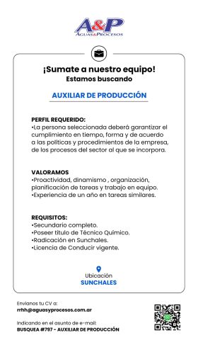 BUSQUEDA #797 - AUXILIAR DE PRODUCCIÓN